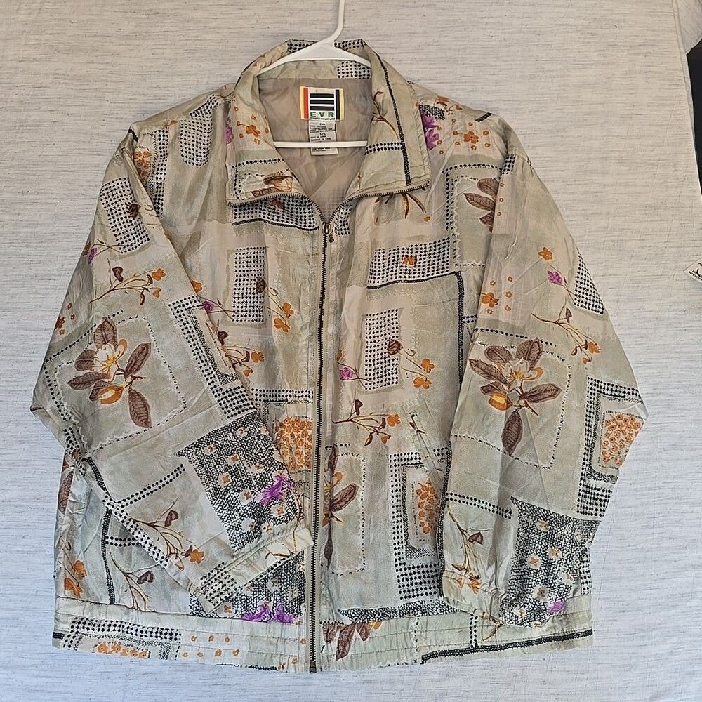 Vintage EVR 100% Silk Bomber Jacket Women’s L Floral Patchwork 90s